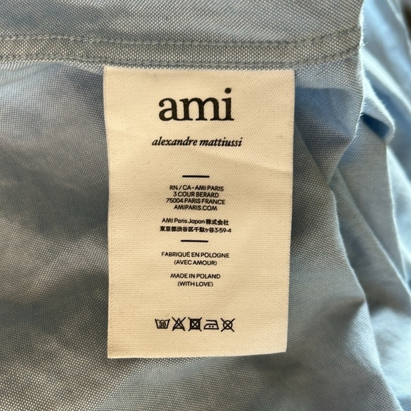 AMI Paris BUTTON DOWN AMI DE COEUR SHIRT Light Blue Unisex Sz 38 US 6 NEW - Picture 12 of 16